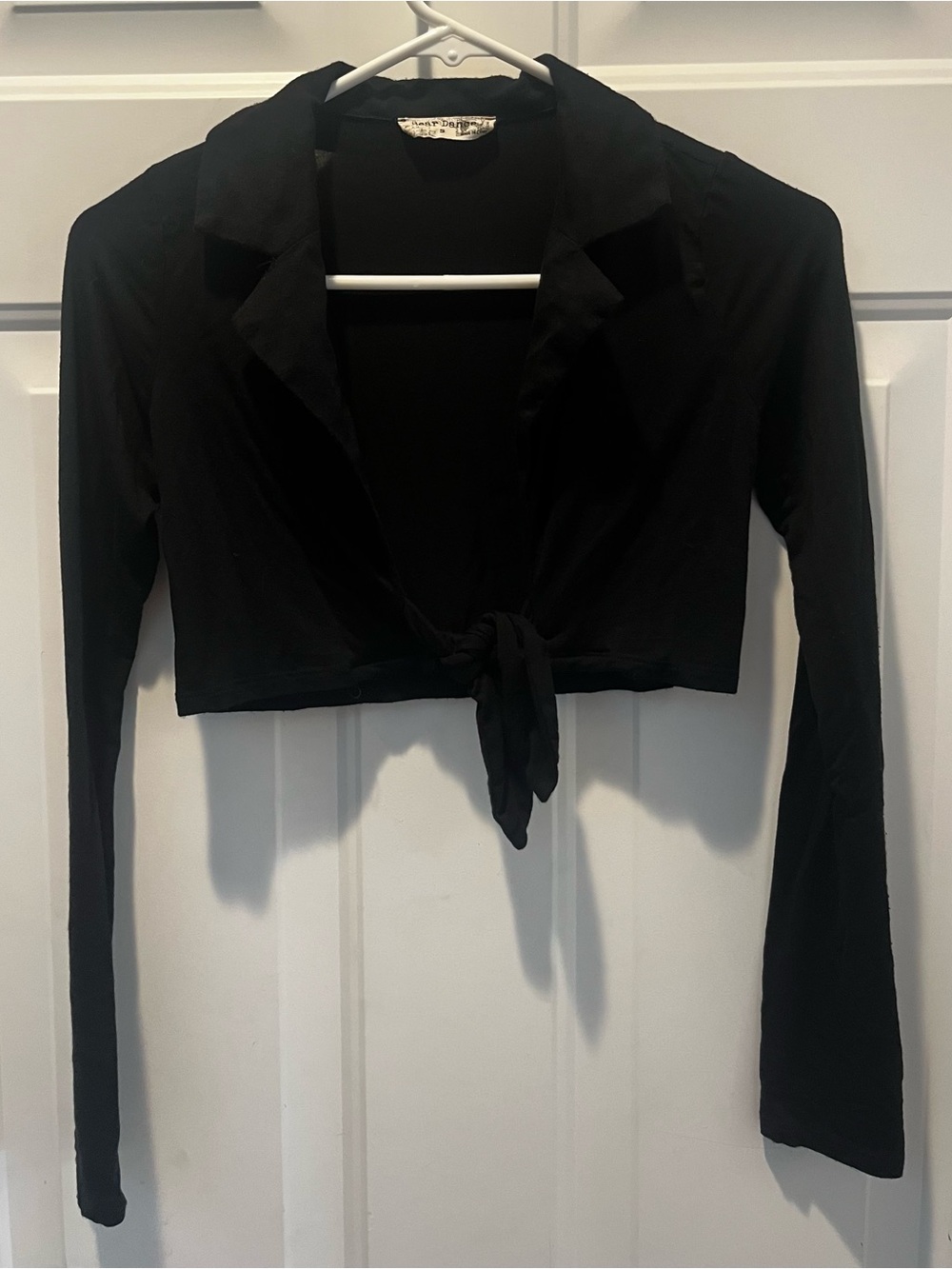 Black Long-Sleeve Tie-Front Crop Top